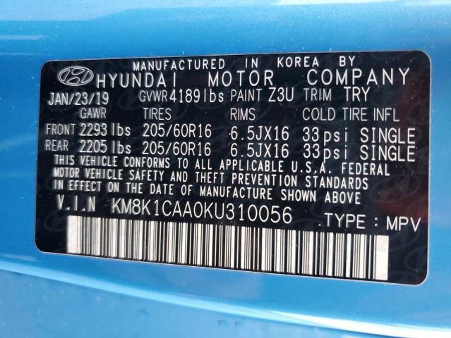 KM8K1CAA0KU310056 - 2019 HYUNDAI KONA SE BLUE photo 12