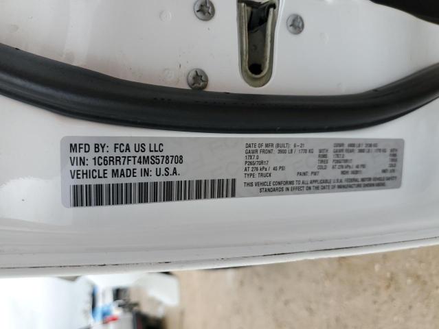 1C6RR7FT4MS578708 - 2021 RAM 1500 CLASS TRADESMAN 白色 照片 12