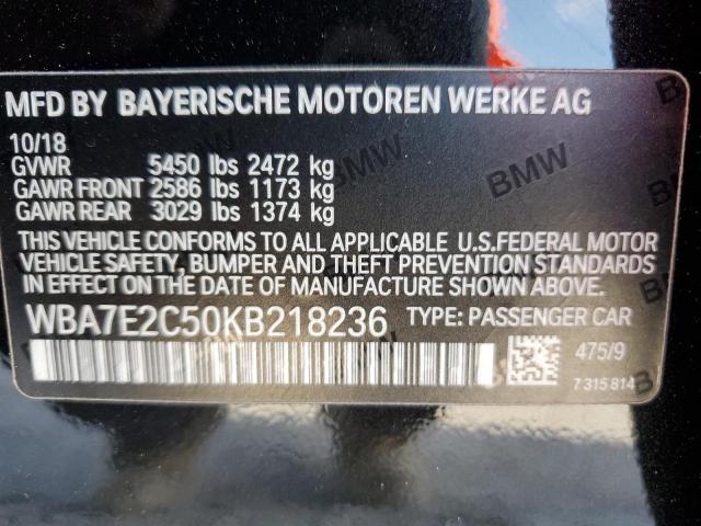 WBA7E2C50KB218236 - 2019 BMW 740 I BLACK photo 12