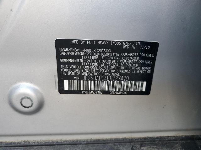JF2SHADC4BH727479 - 2011 SUBARU FORESTER 2.5X PREMIUM SILVER photo 12