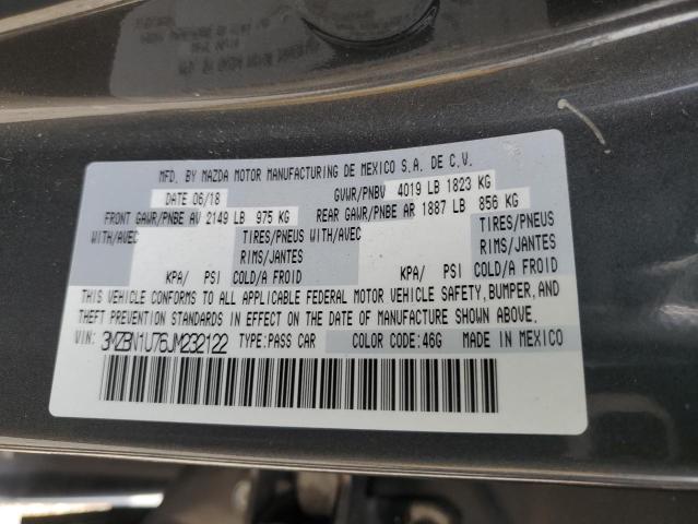 3MZBN1U76JM232122 - 2018 MAZDA 3 SPORT GRAY photo 12