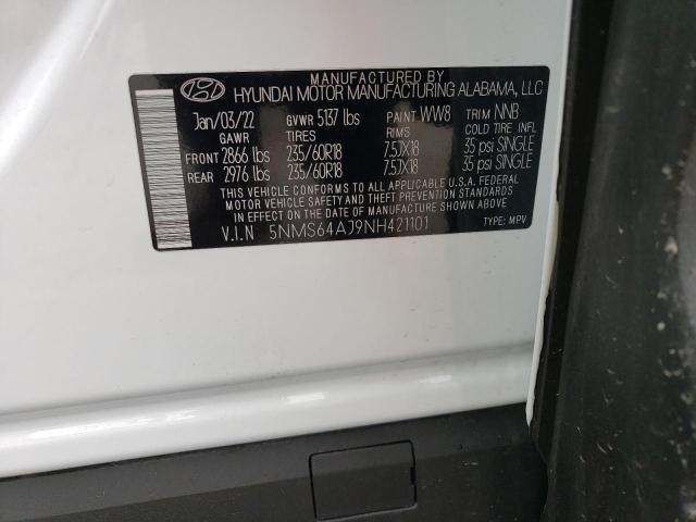 5NMS64AJ9NH421101 - 2022 HYUNDAI SANTA FE SEL Սպիտակ լուսանկար 13