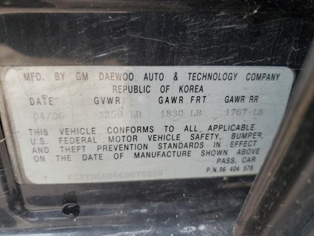 KL1TD56666B676869 - 2006 CHEVROLET AVEO BASE BLACK photo 12