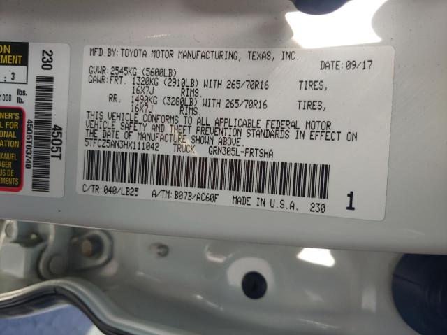 5TFCZ5AN3HX111042 - 2017 TOYOTA TACOMA DOUBLE CAB 白色 照片 10