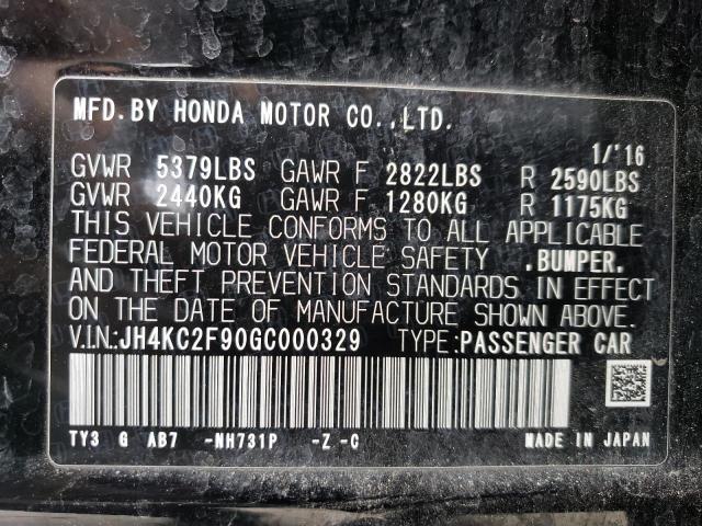 JH4KC2F90GC000329 - 2016 ACURA RLX SPORT HYBRID ADVANCE BLACK photo 12