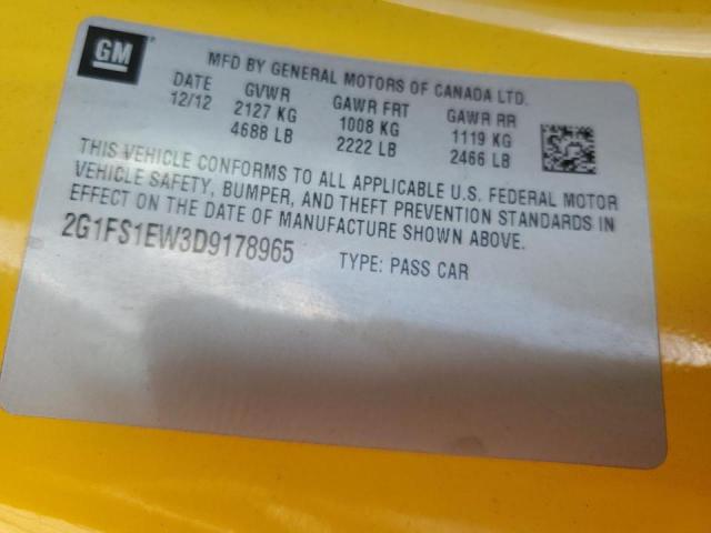 2G1FS1EW3D9178965 - 2013 CHEVROLET CAMARO SS YELLOW photo 13