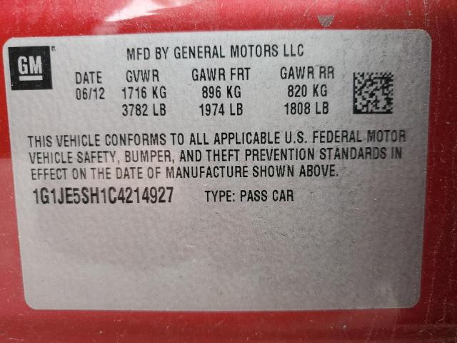 1G1JE5SH1C4214927 - 2012 CHEVROLET SONIC LTZ RED photo 12