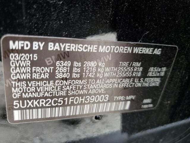 5UXKR2C51F0H39003 - 2015 BMW X5 SDRIVE35I BLACK photo 12