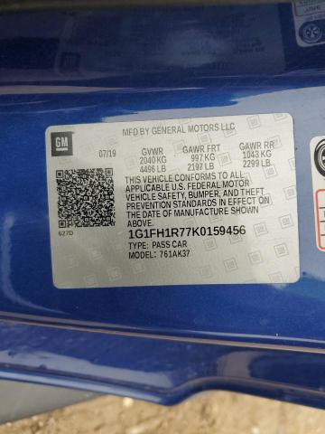 1G1FH1R77K0159456 - 2019 CHEVROLET CAMARO SS BLUE photo 12