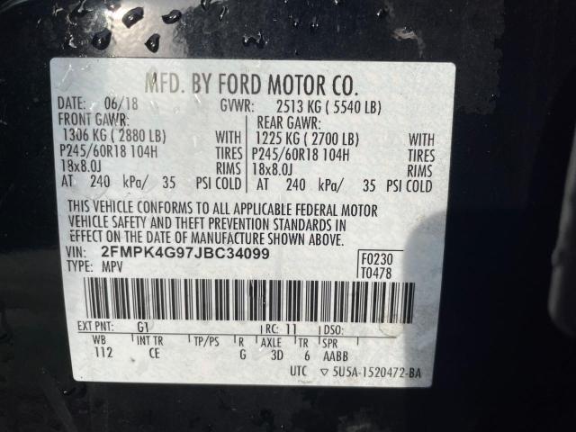 2FMPK4G97JBC34099 - 2018 FORD EDGE SE BLACK photo 10