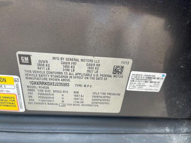 1GKKRRKDXEJ235983 - 2014 GMC ACADIA SLT-1 CHARCOAL photo 10