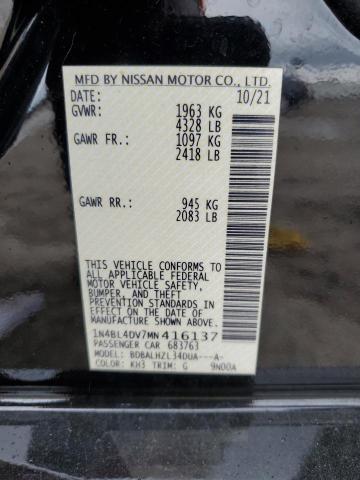 1N4BL4DV7MN416137 - 2021 NISSAN ALTIMA SV BLACK photo 12