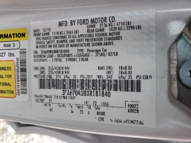 3FA6P0RU8KR181840 - 2019 FORD FUSION TITANIUM WHITE photo 12