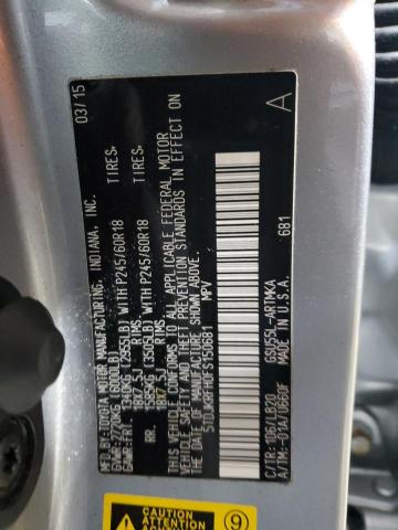 5TDJKRFH0FS150681 - 2015 TOYOTA HIGHLANDER XLE 银色 照片 13