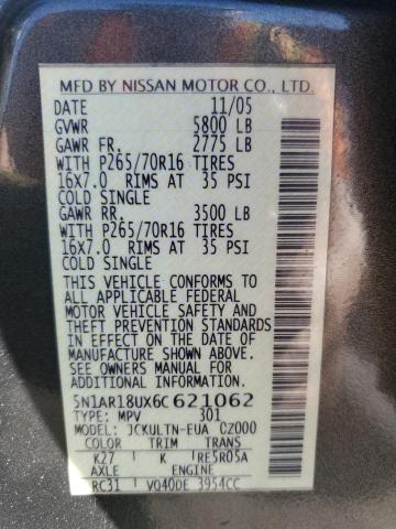 5N1AR18UX6C621062 - 2006 NISSAN PATHFINDER LE ნაცრისფერი ფოტო 13