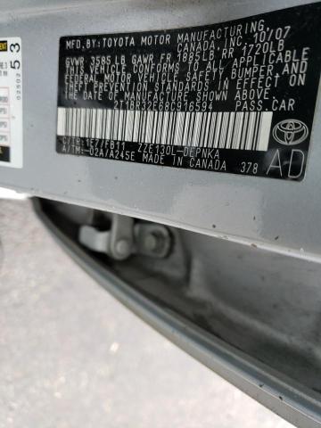 2T1BR32E68C916594 - 2008 TOYOTA COROLLA CE SILVER photo 12