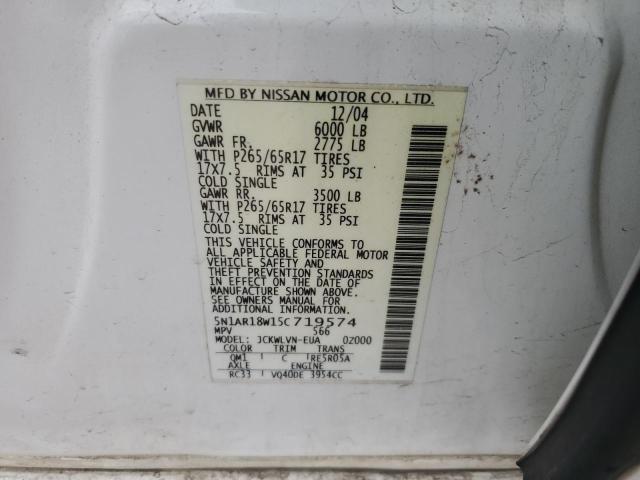 5N1AR18W15C719574 - 2005 NISSAN PATHFINDER LE თეთრი ფოტო 13