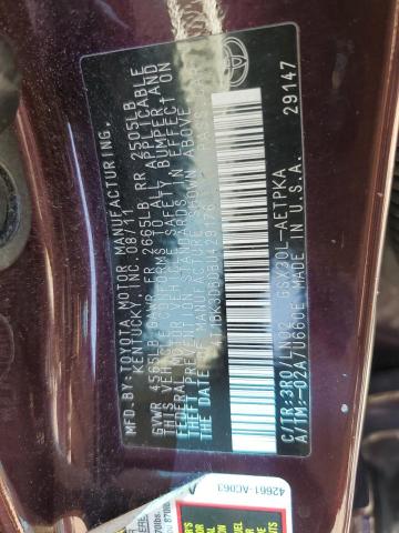 4T1BK3DB0BU429176 - 2011 TOYOTA AVALON BASE 紫色 照片 12