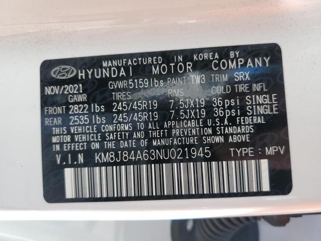 KM8J84A63NU021945 - 2022 HYUNDAI NEXO LIMITED WHITE photo 12