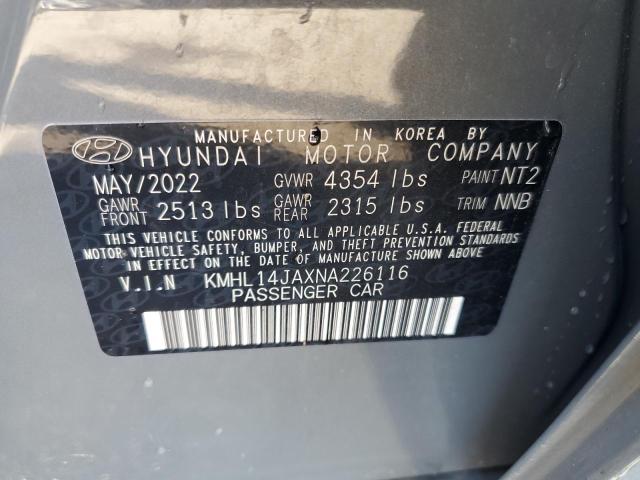 KMHL14JAXNA226116 - 2022 HYUNDAI SONATA SEL GRAY photo 13