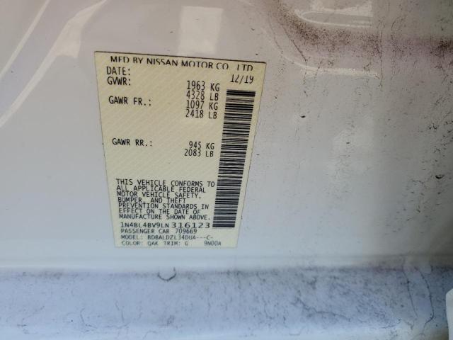 1N4BL4BV9LN316123 - 2020 NISSAN ALTIMA S WHITE photo 13