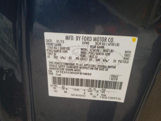 1FTEX1CMXDFB14693 - 2013 FORD F150 SUPER CAB BLUE photo 12