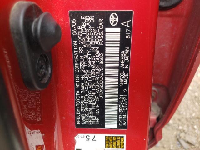 JTDKB20UX67518683 - 2006 TOYOTA PRIUS RED photo 12