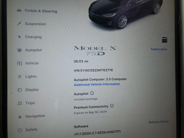 5YJXCDE22KF152776 - 2019 TESLA MODEL X BLACK photo 9