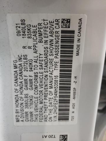 2HGFE2F54NH535816 - 2022 HONDA CIVIC SPORT 白色 照片 12