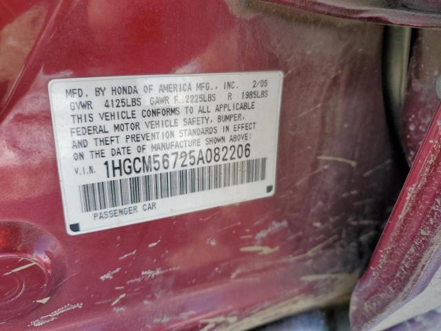 1HGCM56725A082206 - 2005 HONDA ACCORD EX MAROON photo 12