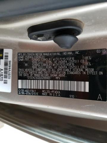 5TDZA23C05S299905 - 2005 TOYOTA SIENNA CE TAN photo 12