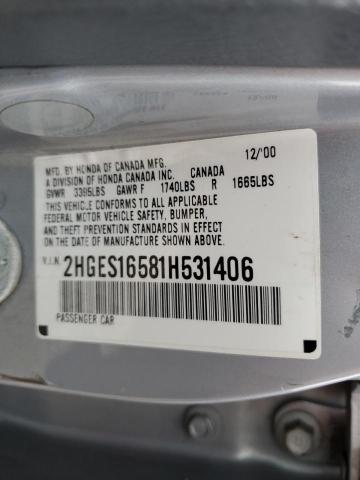 2HGES16581H531406 - 2001 HONDA CIVIC LX SILVER photo 13