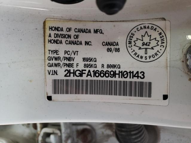 2HGFA16669H101143 - 2009 HONDA CIVIC LX-S أبيض صورة 12