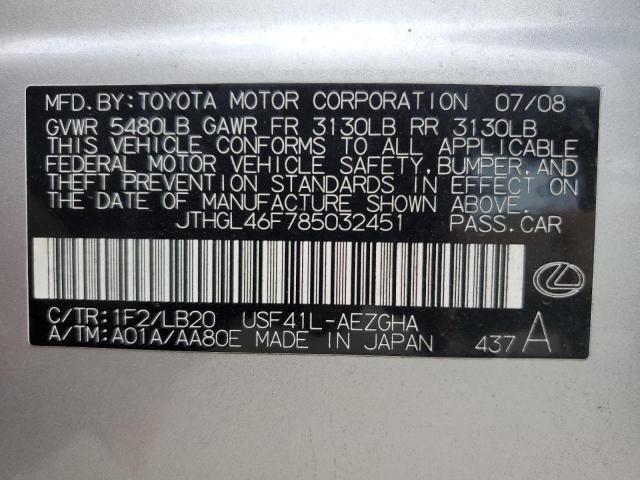 JTHGL46F785032451 - 2008 LEXUS LS 460L SILVER photo 13