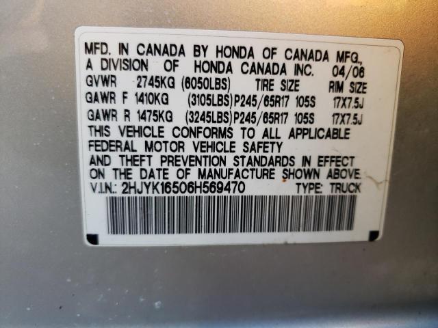 2HJYK16506H569470 - 2006 HONDA RIDGELINE RTL SILVER photo 13