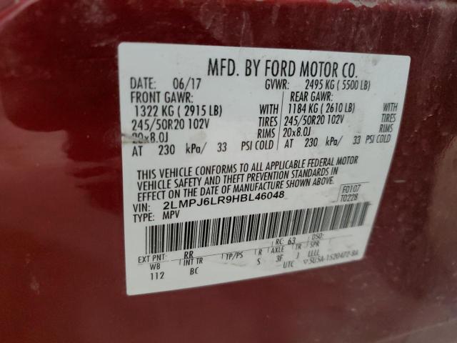 2LMPJ6LR9HBL46048 - 2017 LINCOLN MKX RESERVE برغندي صورة 12