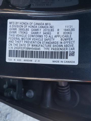 2HGFE2F58NH549945 - 2022 HONDA CIVIC SPORT 灰色 照片 13