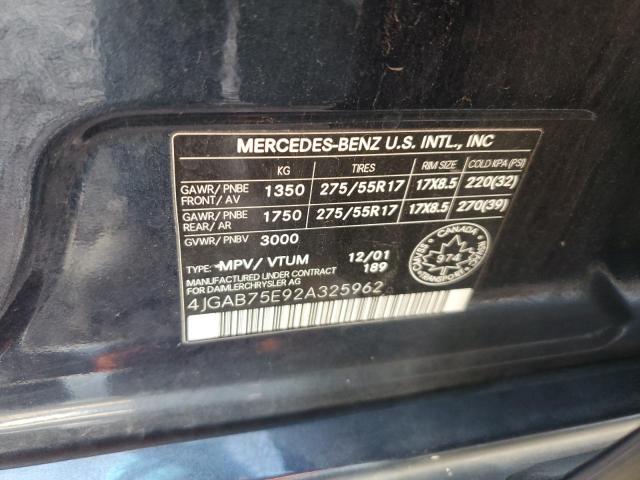 4JGAB75E92A325962 - 2002 MERCEDES-BENZ ML 500 BLUE photo 12