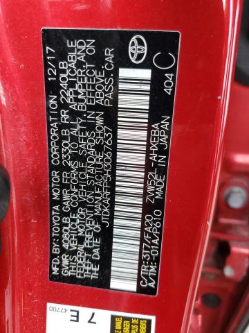 JTDKARFP5H3067637 - 2017 TOYOTA PRIUS PRIM წითელი ფოტო 12