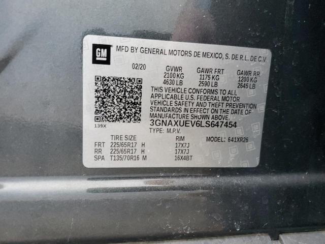 3GNAXUEV6LS647454 - 2020 CHEVROLET EQUINOX LT GRAY photo 14