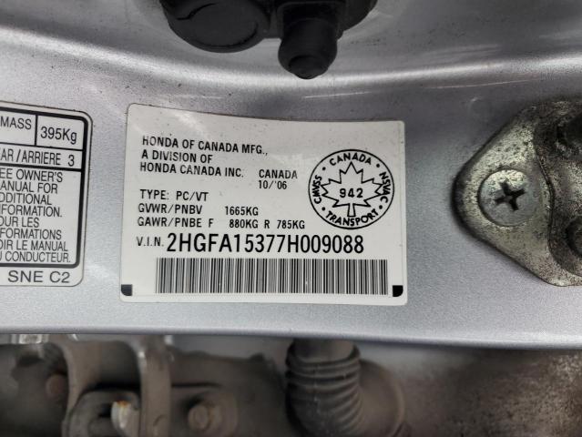 2HGFA15377H009088 - 2007 HONDA CIVIC DX SILVER photo 12