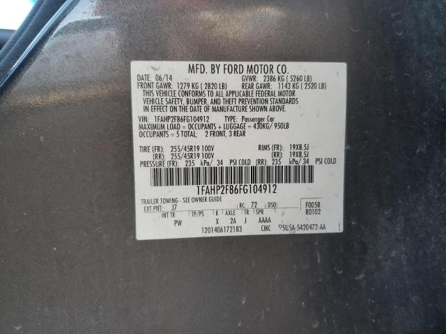 1FAHP2F86FG104912 - 2015 FORD TAURUS LIMITED GRAY photo 12