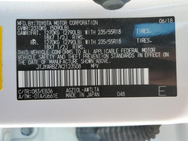 JTJYARBZ7K2123508 - 2019 LEXUS NX 300 BASE თეთრი ფოტო 12