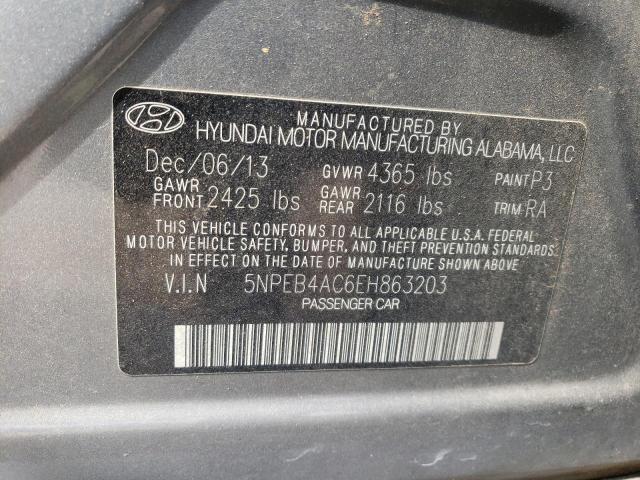 5NPEB4AC6EH863203 - 2014 HYUNDAI SONATA GLS GRAY photo 12