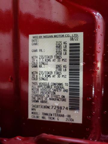 5N1BT3CB0NC729874 - 2022 NISSAN ROGUE SL RED photo 13