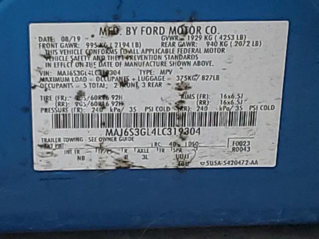 MAJ6S3GL4LC319304 - 2020 FORD ECOSPORT SE BLUE photo 12