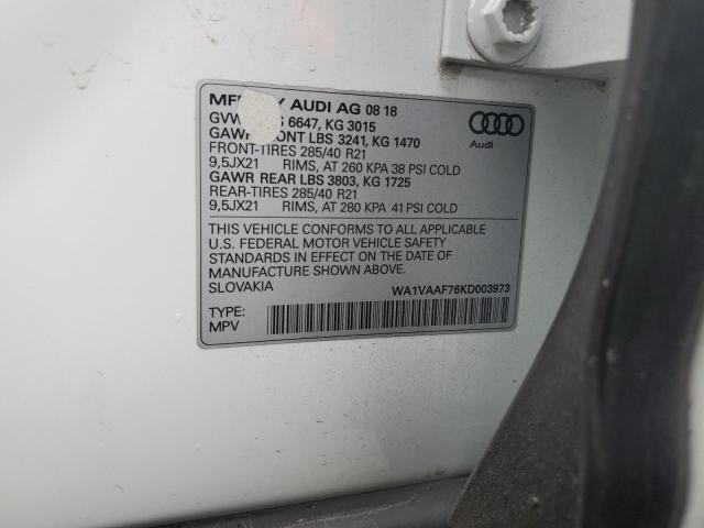 WA1VAAF76KD003973 - 2019 AUDI Q7 PRESTIGE WHITE photo 12