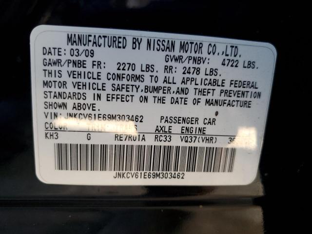 JNKCV61E69M303462 - 2009 INFINITI G37 BASE BLACK photo 12