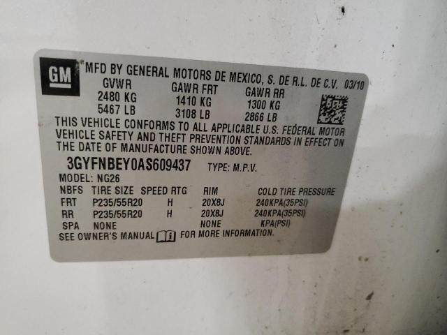 3GYFNBEY0AS609437 - 2010 CADILLAC SRX PERFORMANCE COLLECTION Biały zdjęcie 12