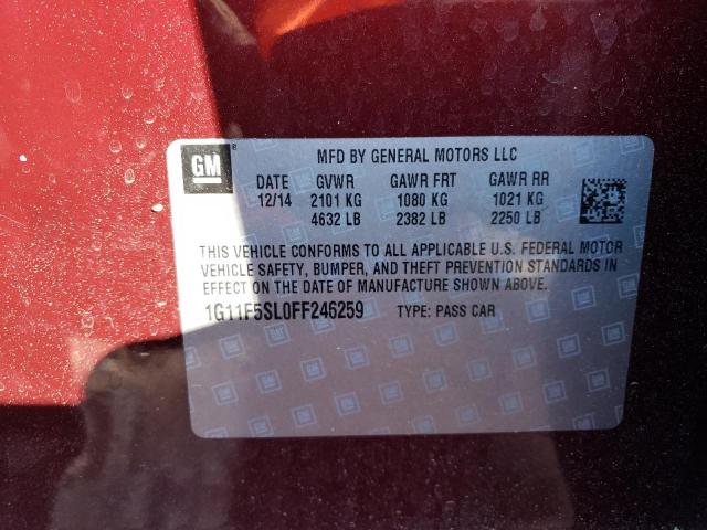 1G11F5SL0FF246259 - 2015 CHEVROLET MALIBU LTZ მუქწითელი ფოტო 12